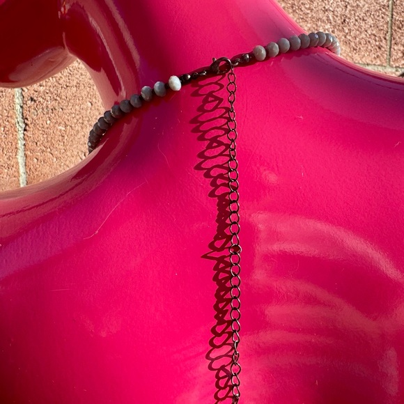 Faceted Gray Czech Glass Bead Necklace w Pearlized Finish & Brass Spacers - Picture 5 of 7